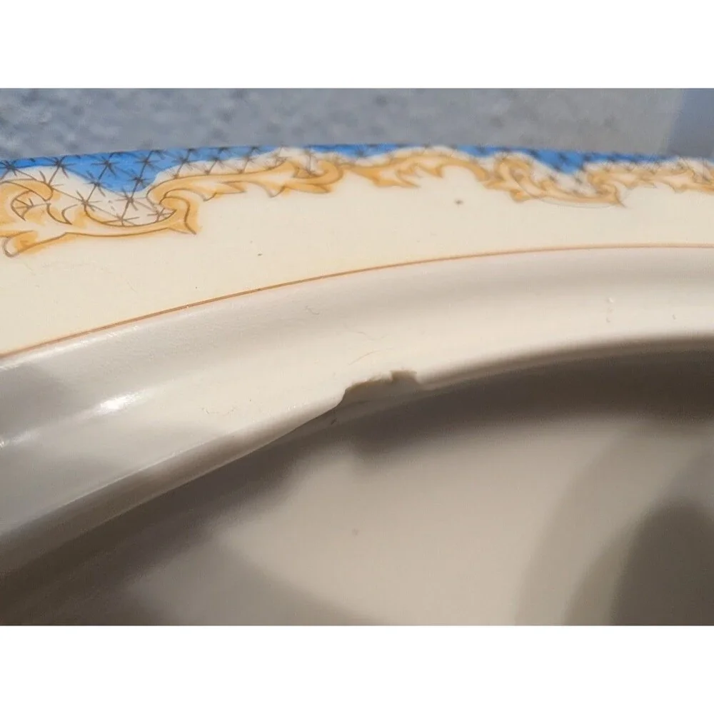 Vintage Chatham China Japan Floral Handled Serving Bowl 12.5 in Chipped